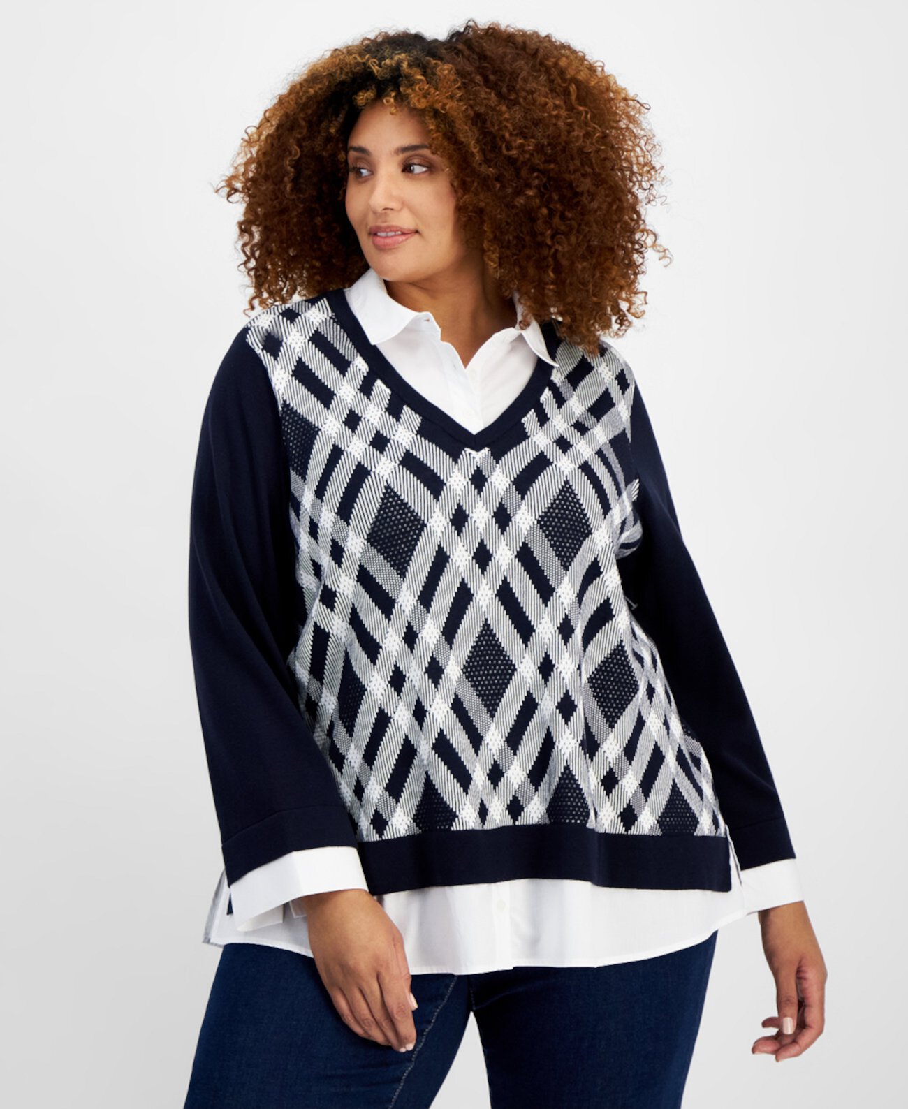 Женский Пуловер Tommy Hilfiger Plus Size Diamond Argyle 2fer Tommy Hilfiger