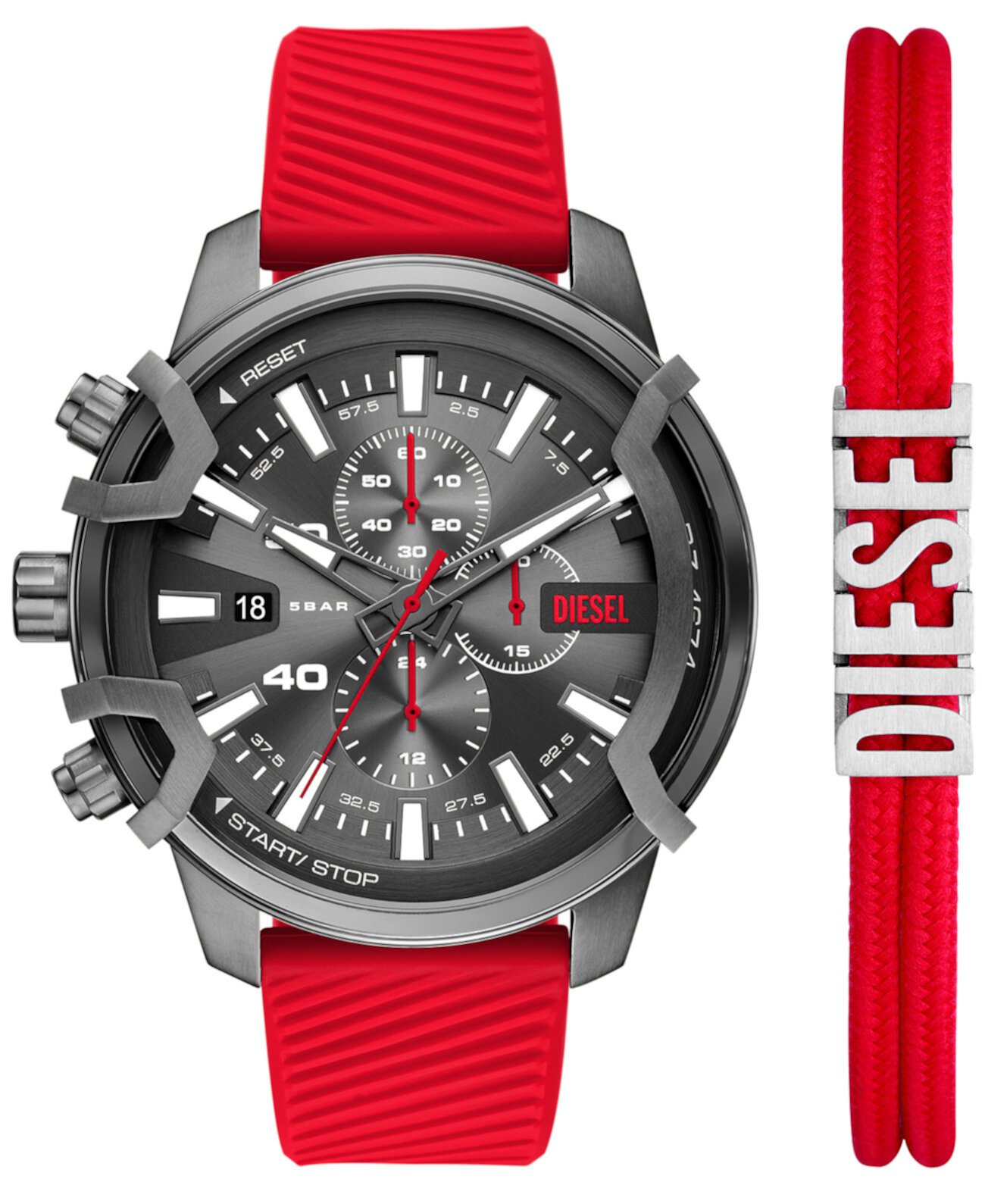 Смарт часы Diesel Griffed Quartz Chronograph 48mm с красным силиконовым ремешком Diesel