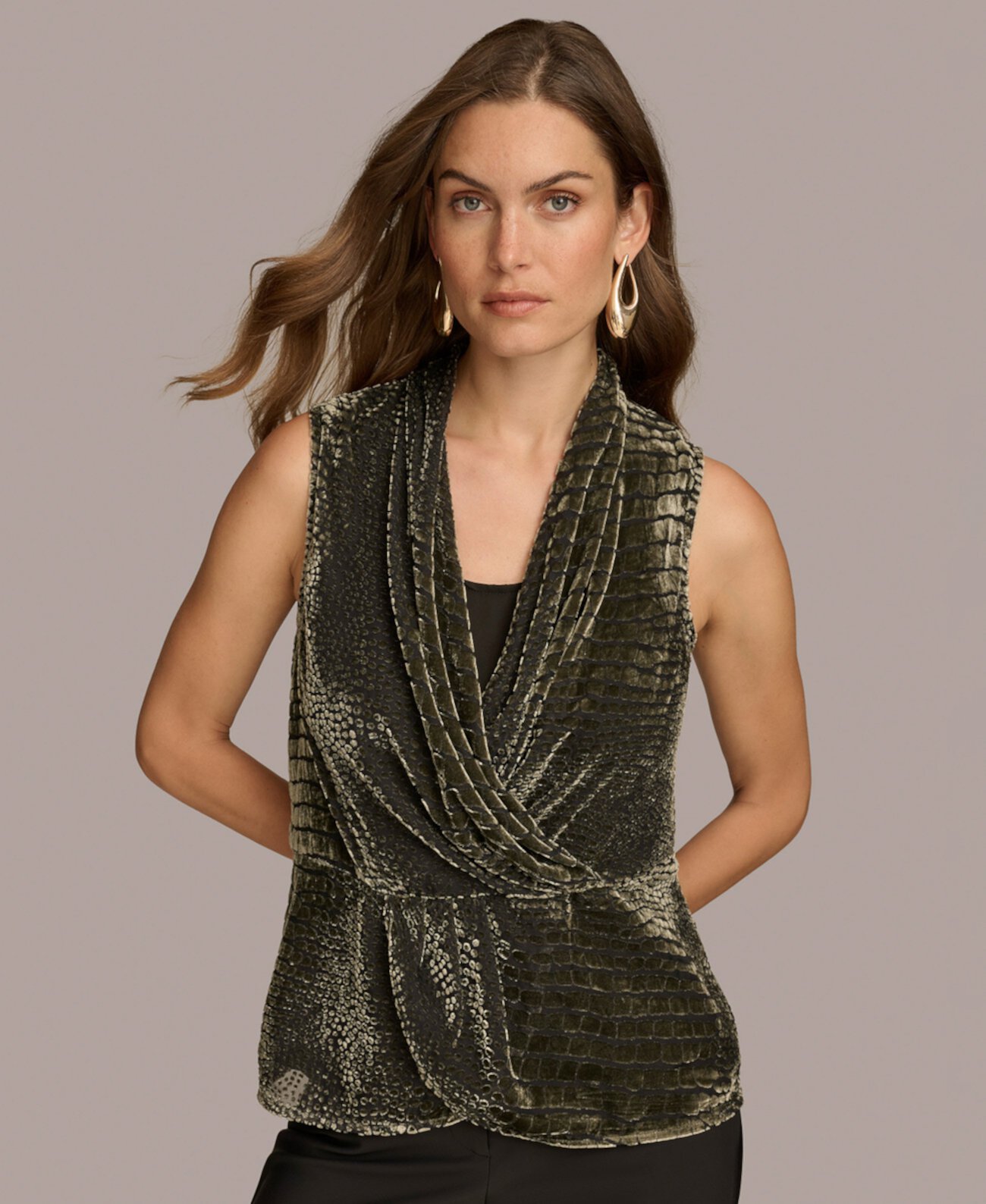 Женская Блузка Donna Karan New York Crocodile Burnout Velvet Faux-Wrap Donna Karan New York