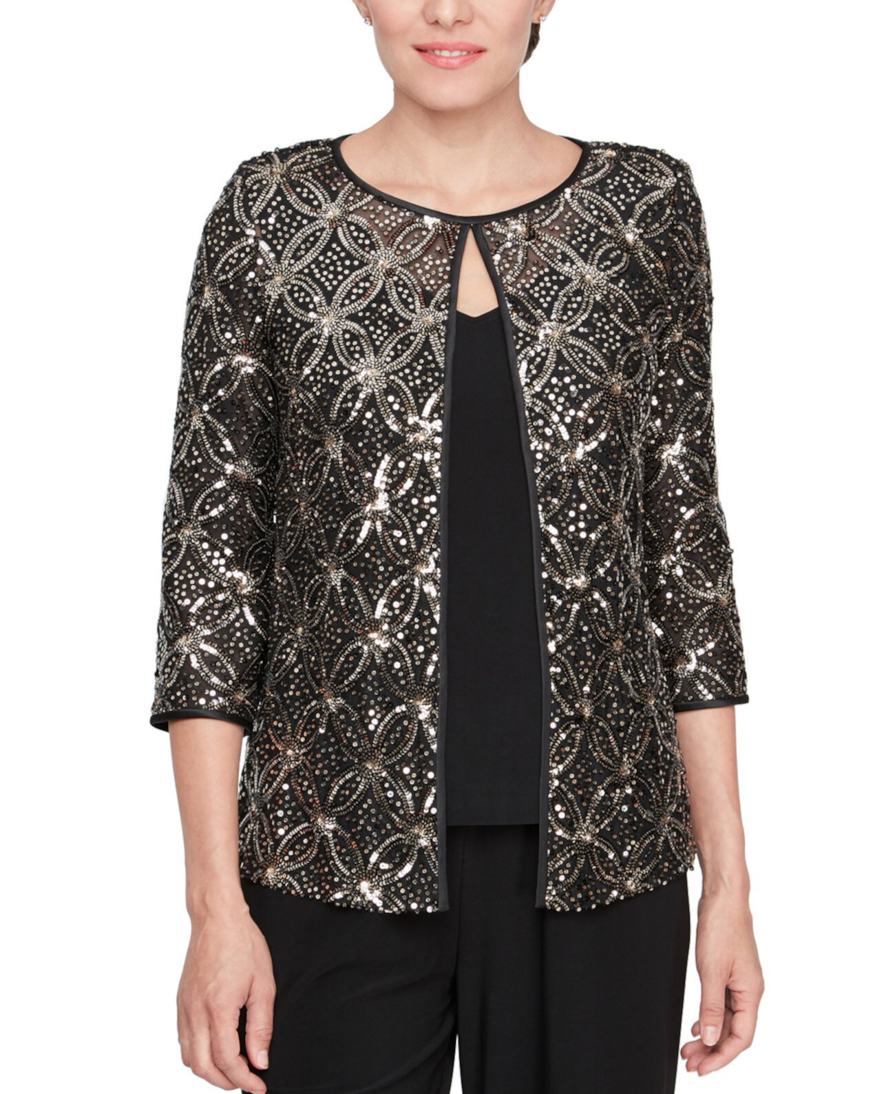 Женская Блузка Alex Evenings Petite Sequinned Flyaway 3/4-Sleeve Top Alex Evenings