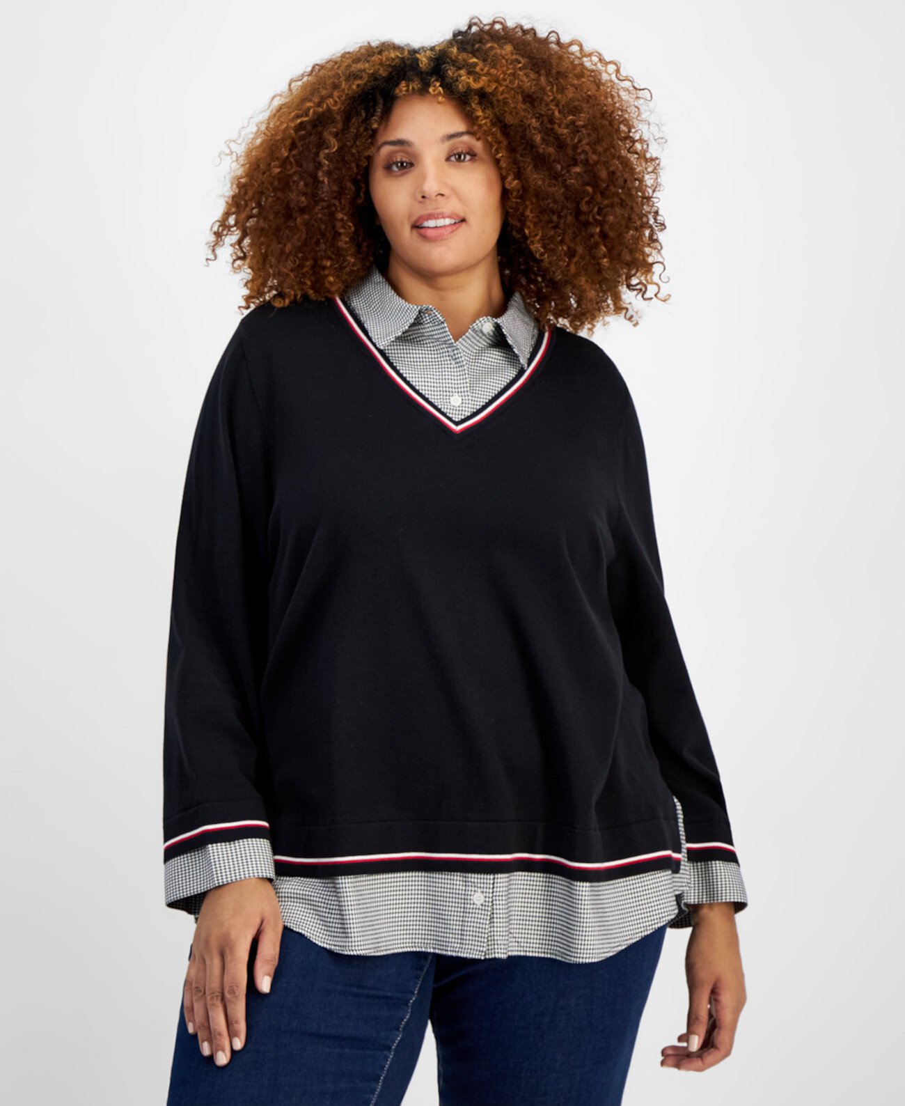 Женский Пуловер Tommy Hilfiger Plus Size Mini Check 2fer Tommy Hilfiger