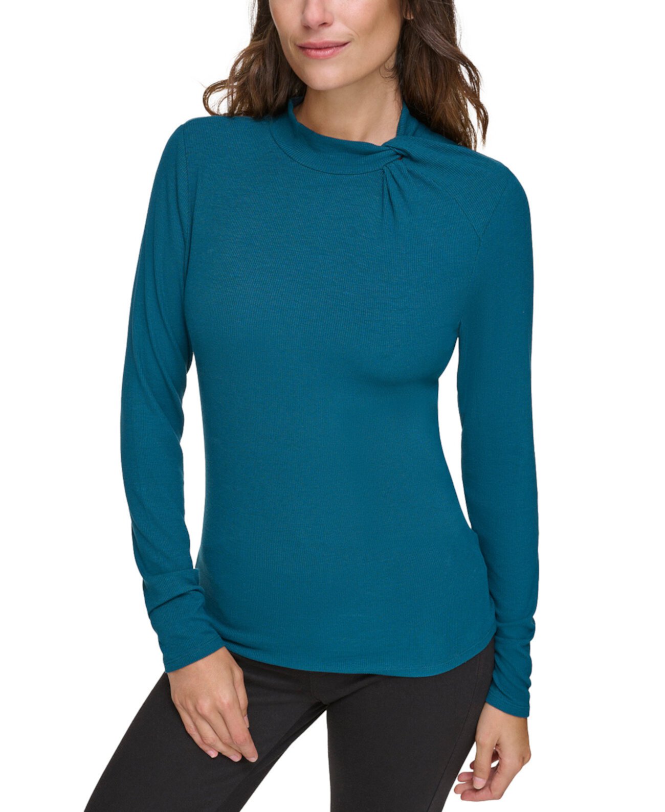 Women's Ribbed Twist-Neck Pullover Top Marc New York