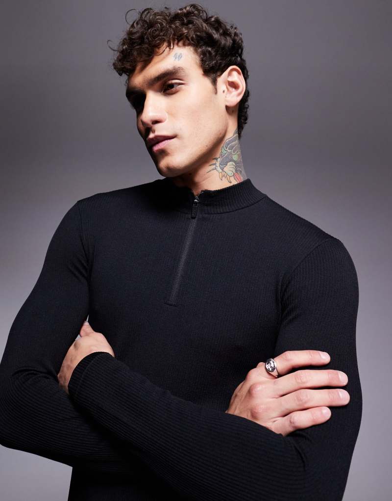 Мужская Толстовка ASOS 4505 Icon performance muscle fit seamless ribbed long sleeve 1/4 zip ASOS 4505