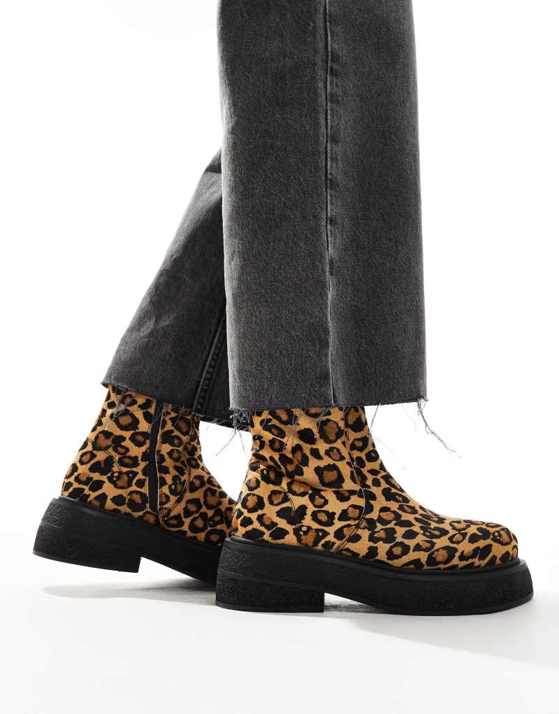 ASOS DESIGN Achieve flat leather boots in leopard  ASOS DESIGN