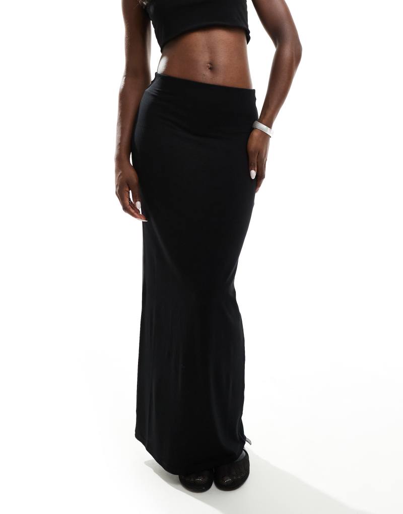 Miss Selfridge low rise maxi skirt in black Miss Selfridge