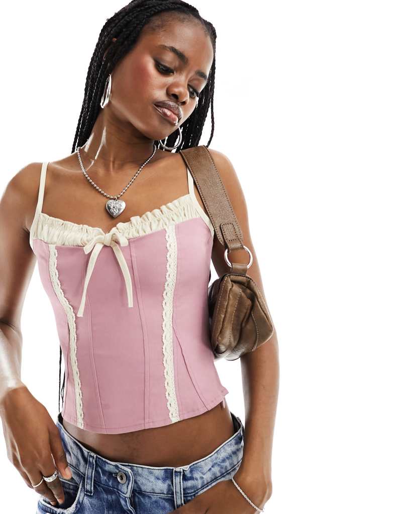 Motel bow detail panelled corset cami top in dusky pink Motel