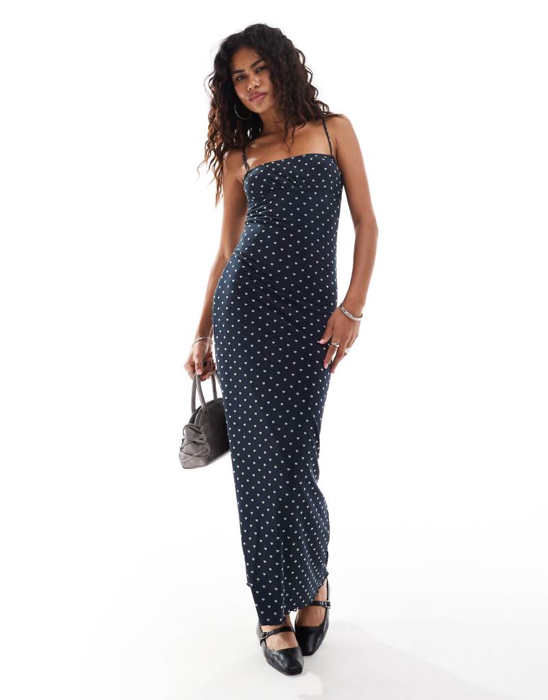 Motel Darsih polka dot cami maxi dress in navy Motel