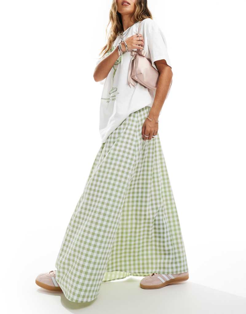 Miss Selfridge sage gingham maxi skirt Miss Selfridge