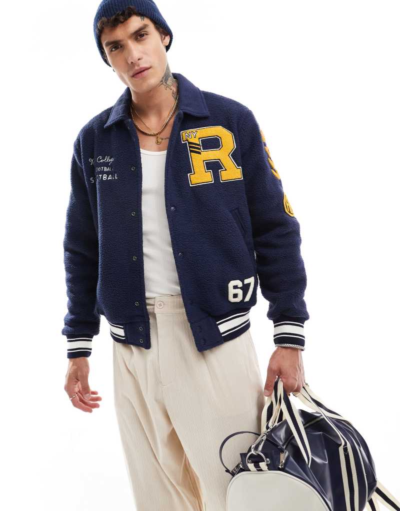 Polo Ralph Lauren borg badge baseball jacket in navy Polo Ralph Lauren