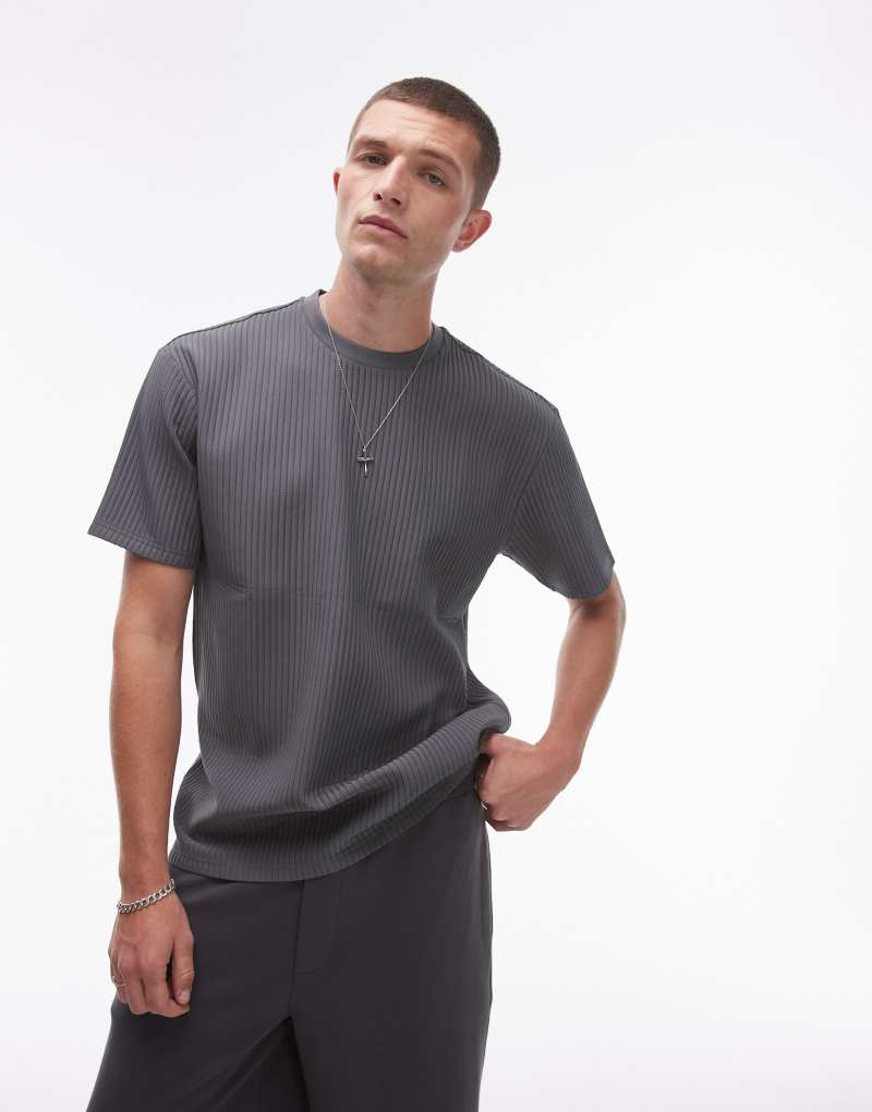 Мужская Футболка Topman Oversized Fit Plisse в антраците TOPMAN