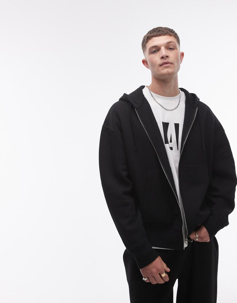 Мужская Толстовка TOPMAN Релакс Фит Полная Застежка В Черном TOPMAN