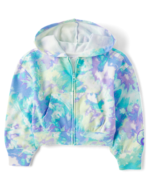 Детское худи на молнии с капюшоном, эффект tie dye, 55% хлопок, 45% полиэстер The Children`s Place