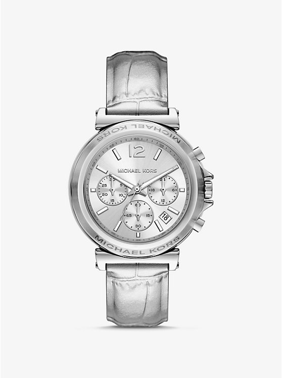 Механические часы Michael Kors Maren Silver-Tone и кожаный ремешок с крокодиловым тиснением Michael Kors