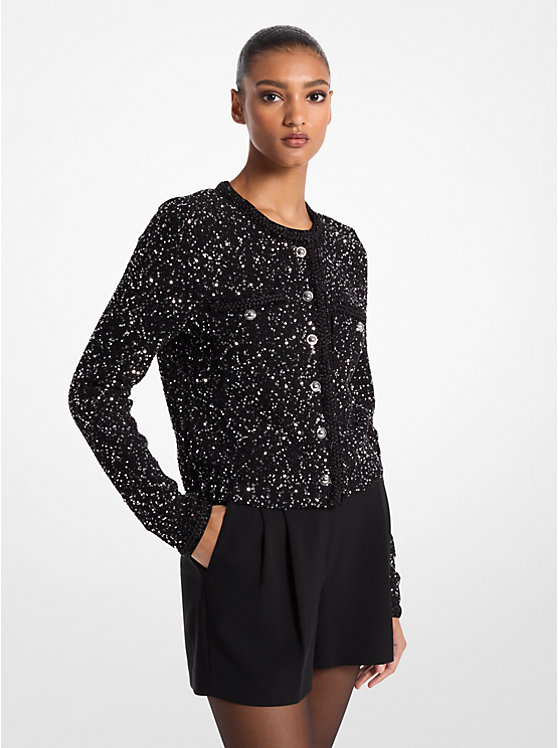 Женская Свитер Michael Kors Sequined Metallic Stretch Knit Jacket Michael Kors