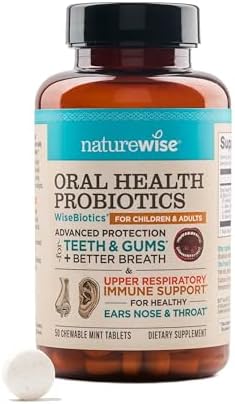 NatureWise Oral Probiotics for Teeth & Gums & Fresh Breath* - Chewable Probiotic - Non-GMO Sugar-Free Mint Tablet - Dental Probiotic for Kids & Adults w/ BLIS K12 & M18 - 50 Count[50-Day Supply] NatureWise