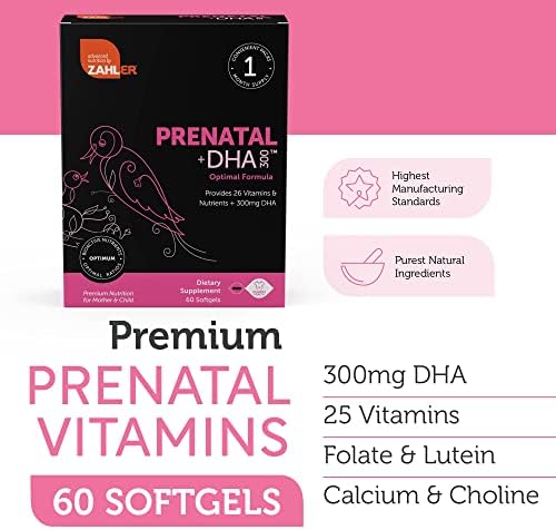 Zahler Prenatal Vitamin with DHA & Folate - DHA Supplements & Prenatal Multivitamin for Mother and Child - Kosher Prenatal DHA Prenatal Vitamins with Iron, Pre Natal Softgels (Мягкие капсулы) 10 Count Zahler