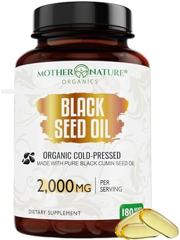 Organic Turkish Black Seed Oil Capsules (Капсулы), Premium Cold Pressed, High TQ, 3 Month Supply, Non-GMO Black Cumin Nigella Sativa Oil for Immune Support, Joint, Digestive Health, 1000mg per Capsule, 180ct Mother Nature Organics Superfoods for Organic Living