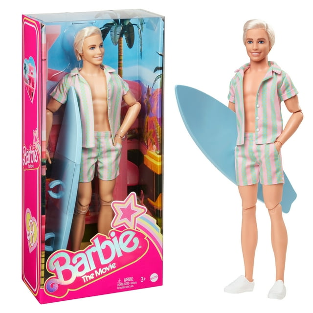 Barbie The Movie Ken Doll Wearing Pastel Striped Beach Matching Set Barbie