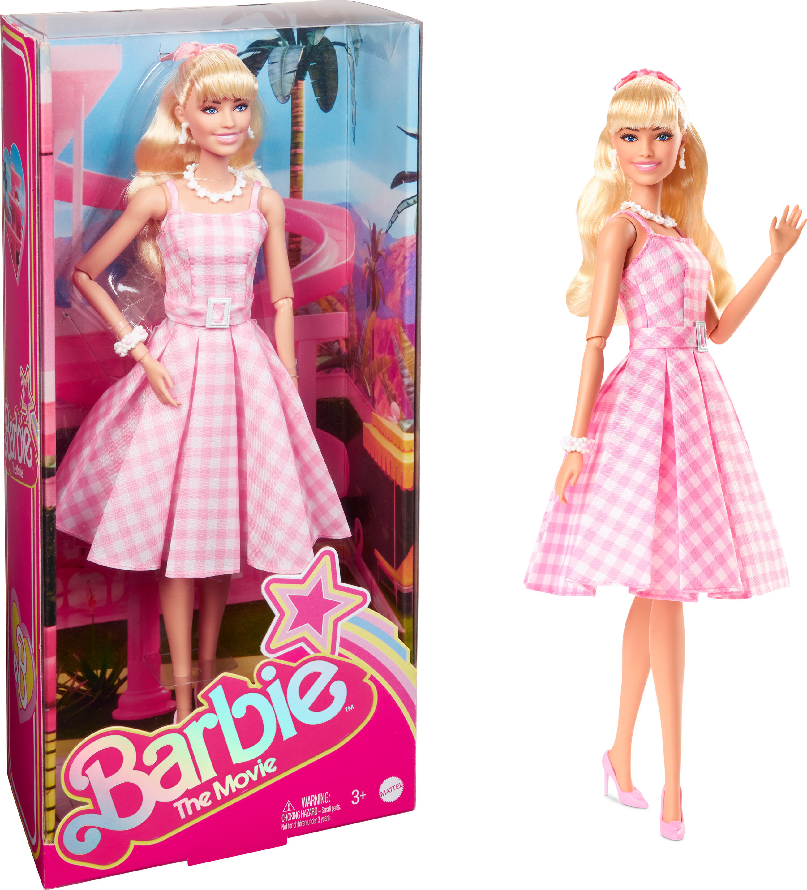 Barbie The Movie Collectible Doll, Margot Robbie as Barbie in Pink Gingham Dress, Toy for 3 Years and Up Barbie