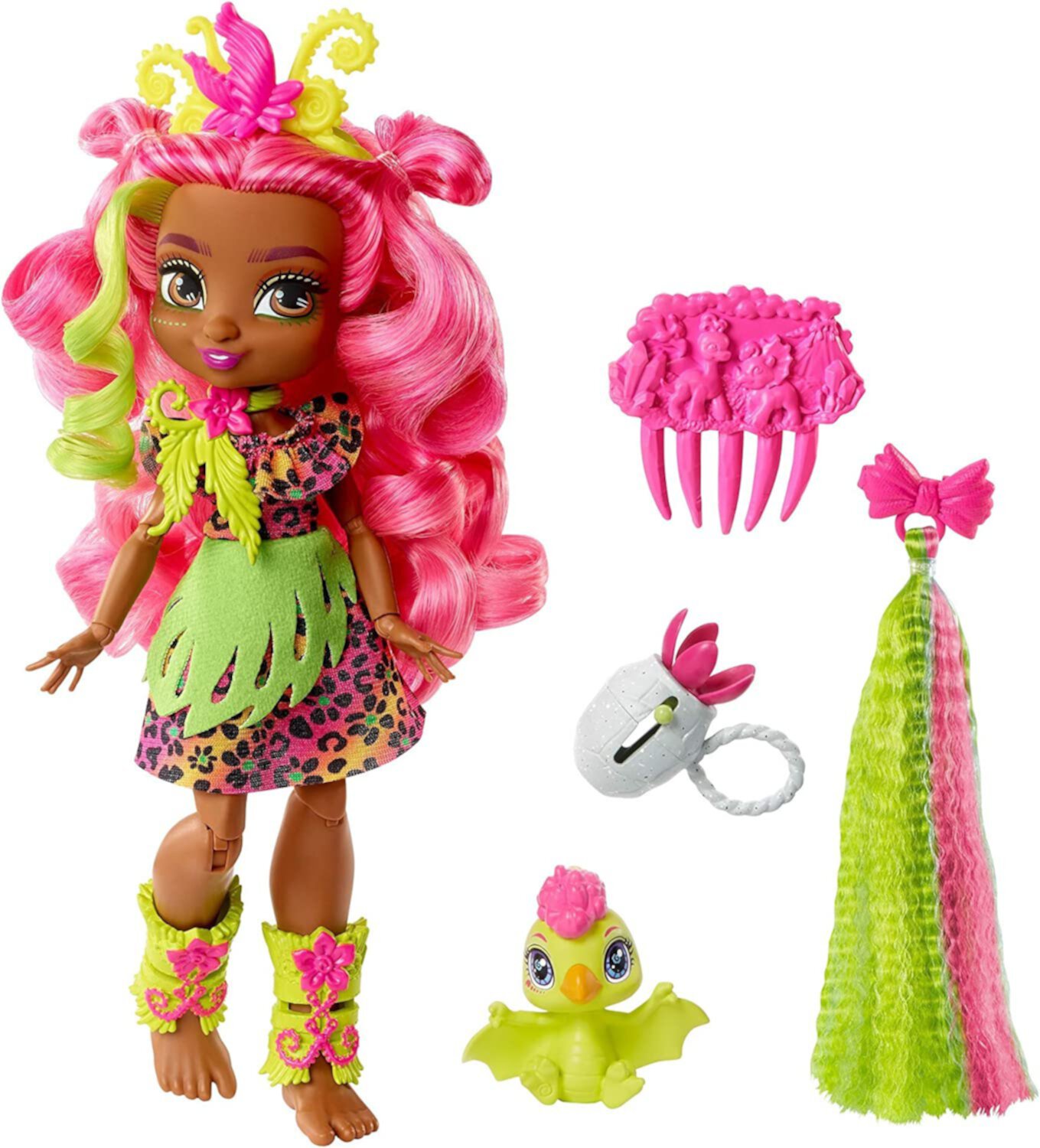 Mattel Cave Club Fernessa Doll Playset with Dinosaur Pet, 5 Pieces Mattel