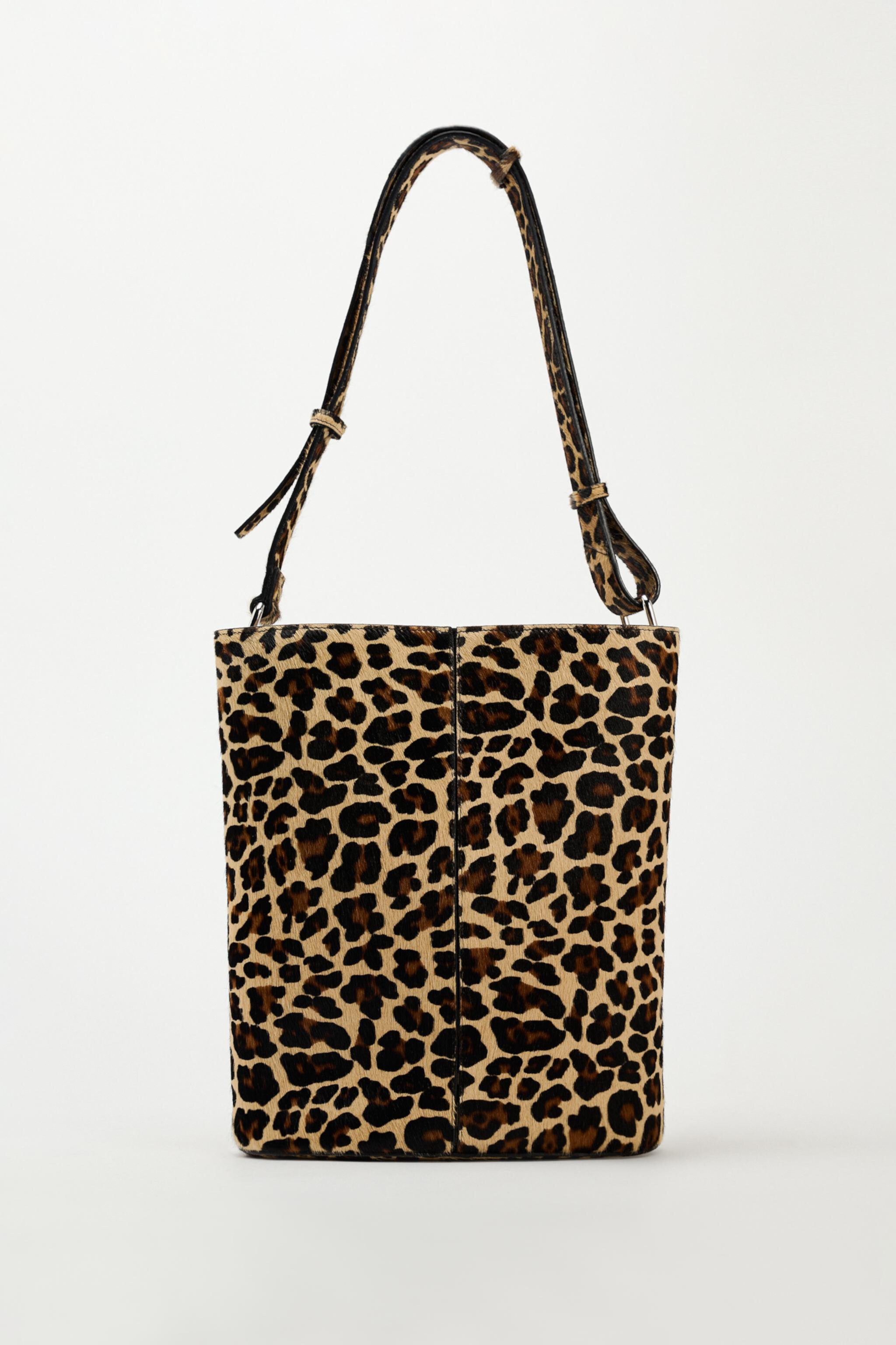 Сумка цилиндр ZARA ANIMAL PRINT LEATHER BUCKET BAG ZARA