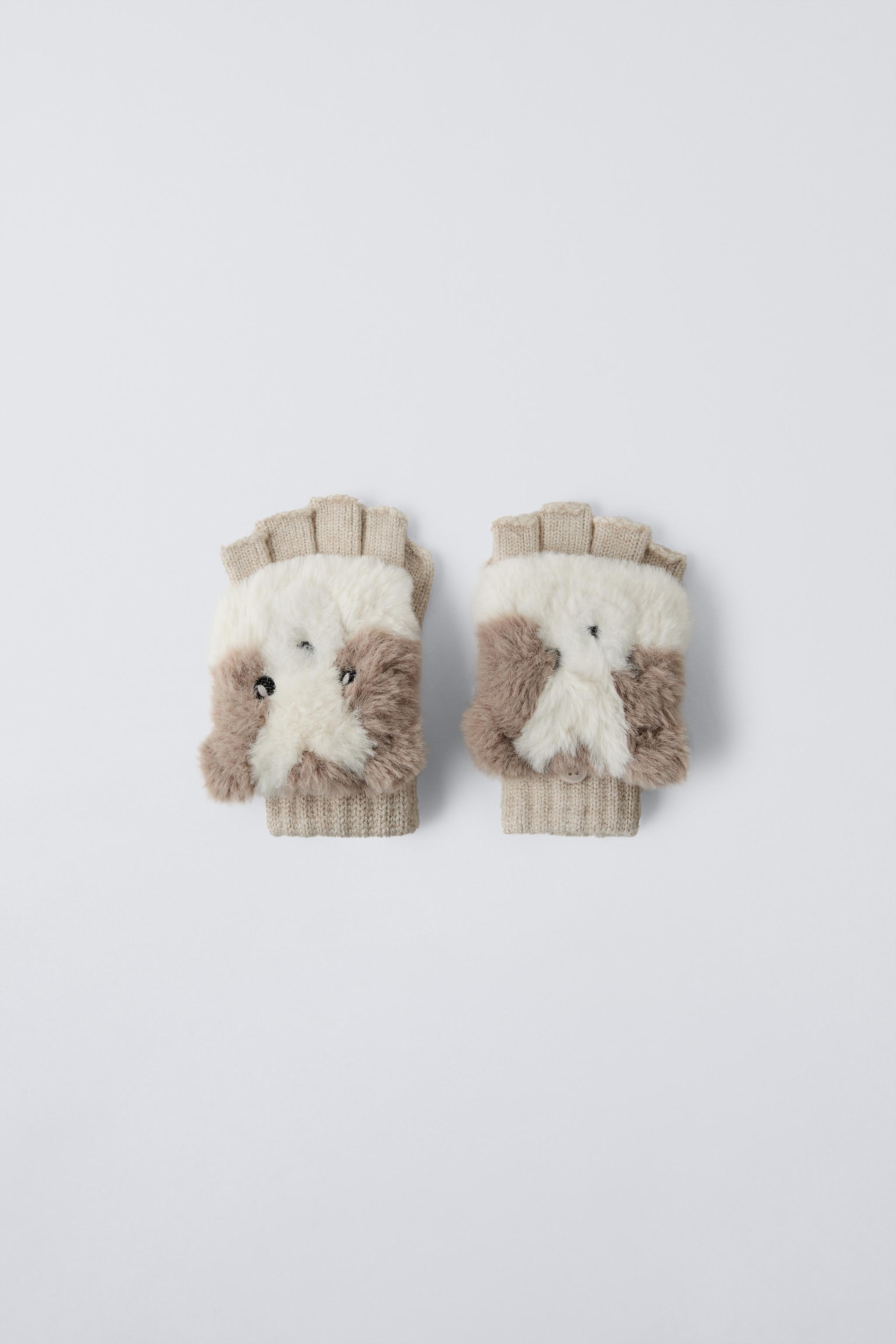 Зимние перчатки ZARA KIDS FAUX FUR DOG GLOVES ZARA - ZARA KIDS