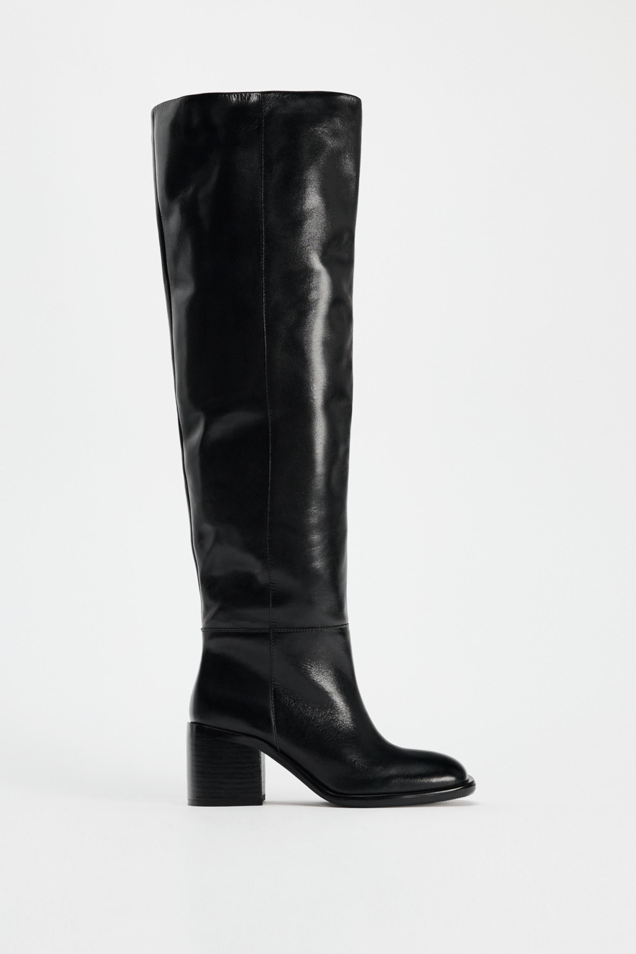 Женские Ботильоны на каблуке ZARA MID CALF LEATHER BOOTS ZARA