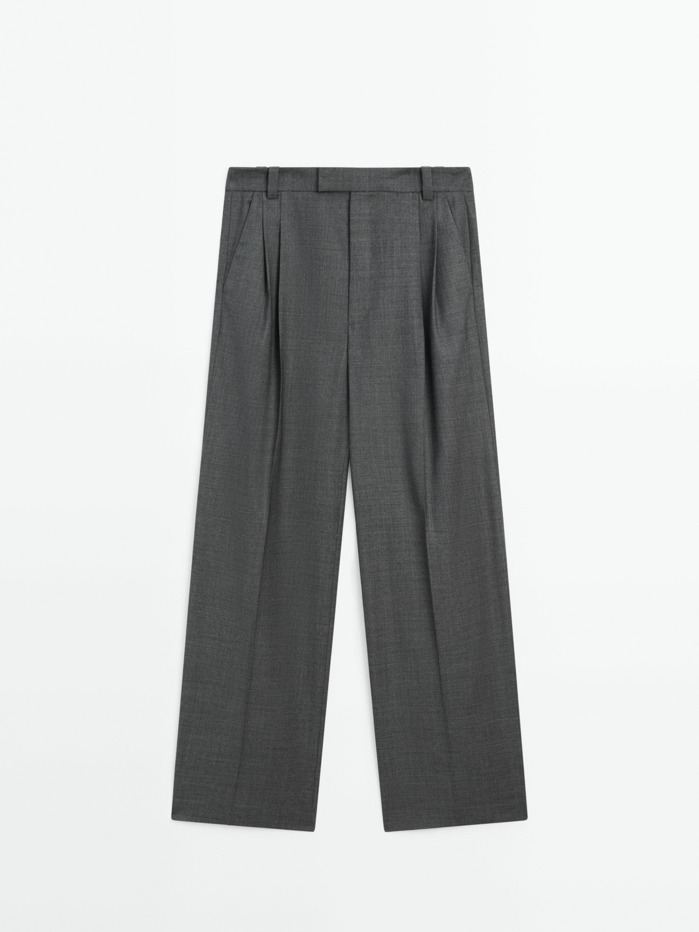 Straight-leg pleated wool trousers co-ord Massimo Dutti