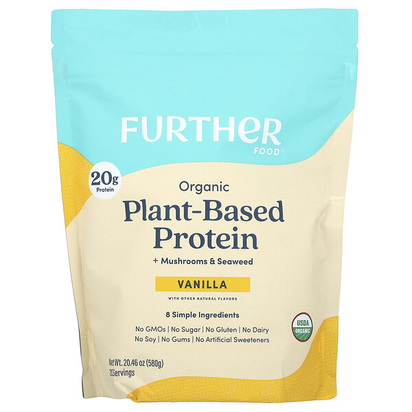 Organic Plant-Based Protein + Mushrooms & Seaweed, Vanilla, 20.46 oz (Унции) (580 g) Further Food