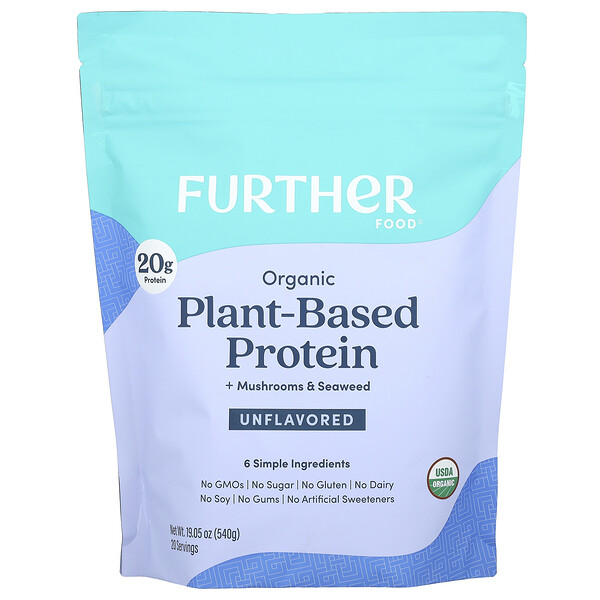 Organic Plant-Based Protein + Mushrooms & Seaweed, Unflavored (Без вкуса), 19.05 oz (Унции) (540 g) Further Food