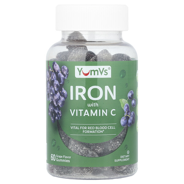 Iron with Vitamin C Gummies (Жевательные конфеты), Grape, 60 Gummies YumVs