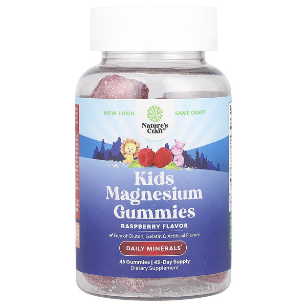 Kids Magnesium Gummies (Жевательные конфеты), Raspberry, 45 Gummies Nature's Craft