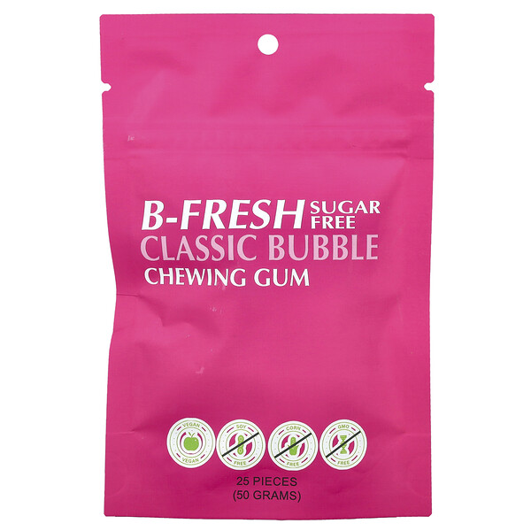 Жевательная резинка без сахара Classic Bubble, 25 шт (50 г), веганская, без ГМО B-Fresh