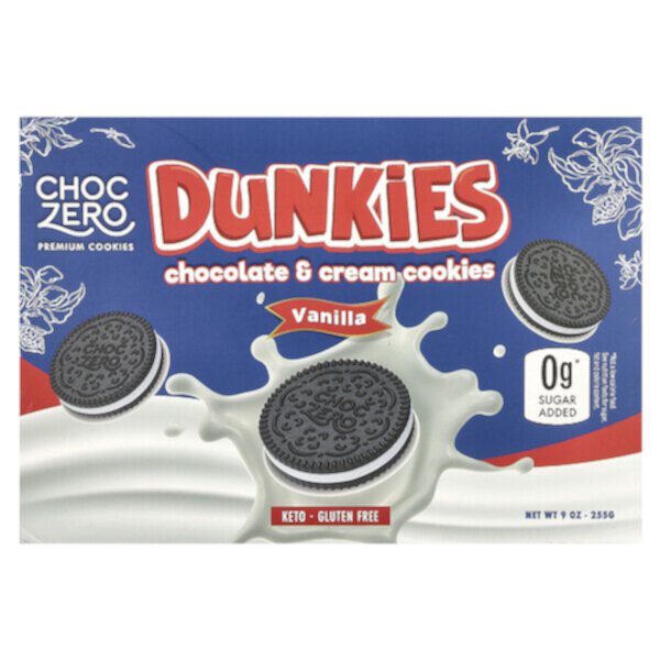 Dunkies, Chocolate & Cream (Крем) Cookies, Vanilla, 9 oz (Унции) (255 g) ChocZero