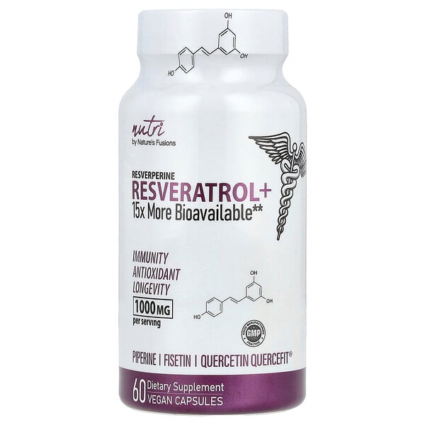 Nutri, Resveratrol+ , 1,000 mg, 60 Vegan Capsules (Веганские капсулы) (500 mg per Capsule) Nature's Fusions