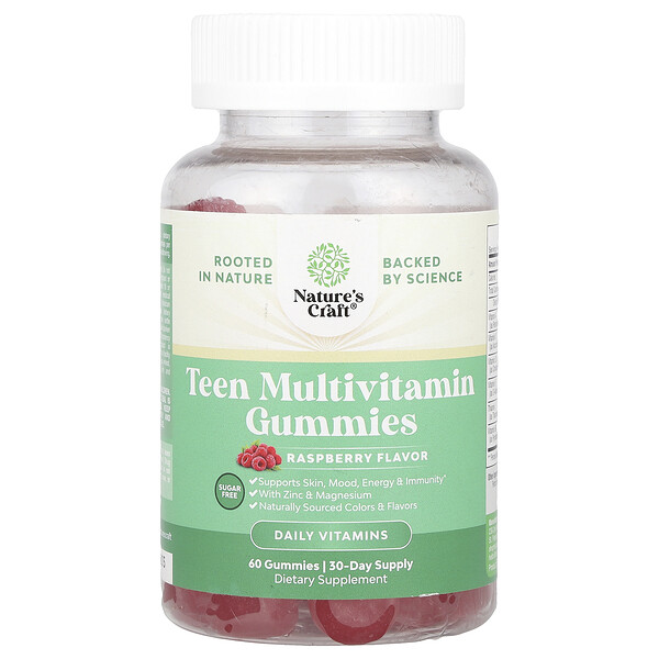 Teen Multivitamin Gummies (Жевательные конфеты), Sugar Free, Raspberry , 60 Gummies Nature's Craft