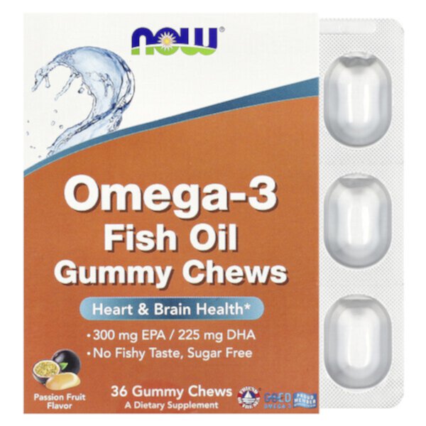 Omega-3 Fish Oil Gummy Chews, Passion Fruit , 36 Gummy Chews NOW Foods