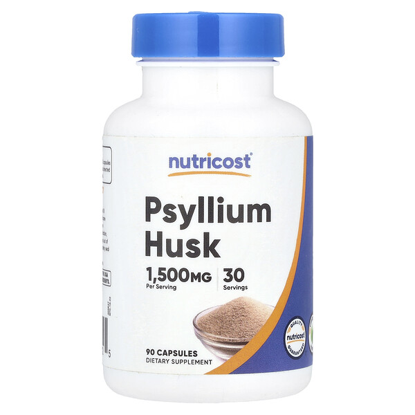 Psyllium Husk, 1,500 mg, 90 Capsules (Капсулы), (500 mg per Capsule) Nutricost