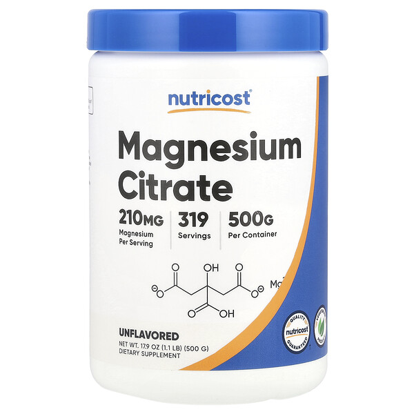 Magnesium Citrate, Unflavored (Без вкуса) , 210 mg, 17.9 oz (Унции) (500 g) Nutricost