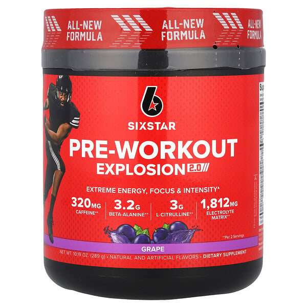 Pre-Workout Explosion 2.0, Grape, 10.19 oz (Унции) (289 g) SIXSTAR