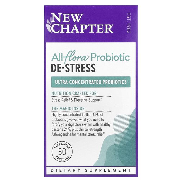 All Flora™ Probiotics, De-Stress, 30 Vegetarian Capsules (Вегетарианские капсулы) New Chapter