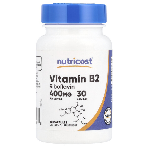 Vitamin B2, 400 mg, 30 Capsules (Капсулы) Nutricost