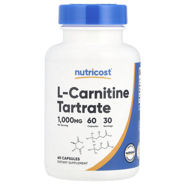 L-Carnitine Tartrate, 1,000 mg, 60 Capsules (Капсулы) (500 mg per Capsule) Nutricost