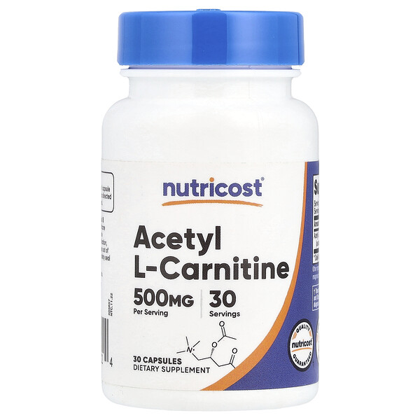 Acetyl L-Carnitine, 500 mg, 30 Capsules (Капсулы) Nutricost