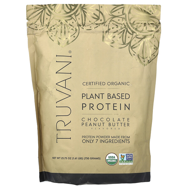 Plant Based Protein Powder (Порошок), Chocolate Peanut Butter, 1.61 lbs (730 g) Truvani