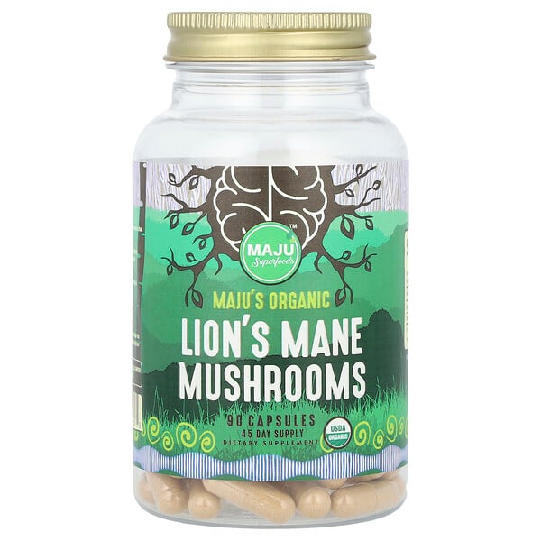 Organic Lion's Mane Mushroom, 90 Capsules (Капсулы) Maju Superfoods