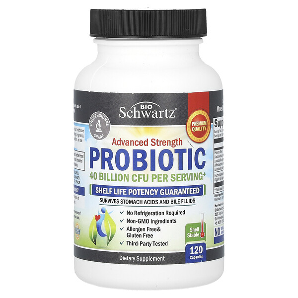 Advanced Strength Probiotic, 40 Billion CFU, 120 Capsules (Капсулы) (20 Billion CFU per Capsule) BioSchwartz