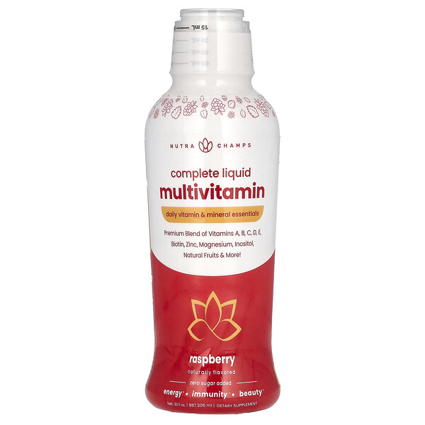 Complete Liquid (Жидкость) Multivitamin, Raspberry, 30 fl oz (Жидкие унции) (887.206 ml) NutraChamps