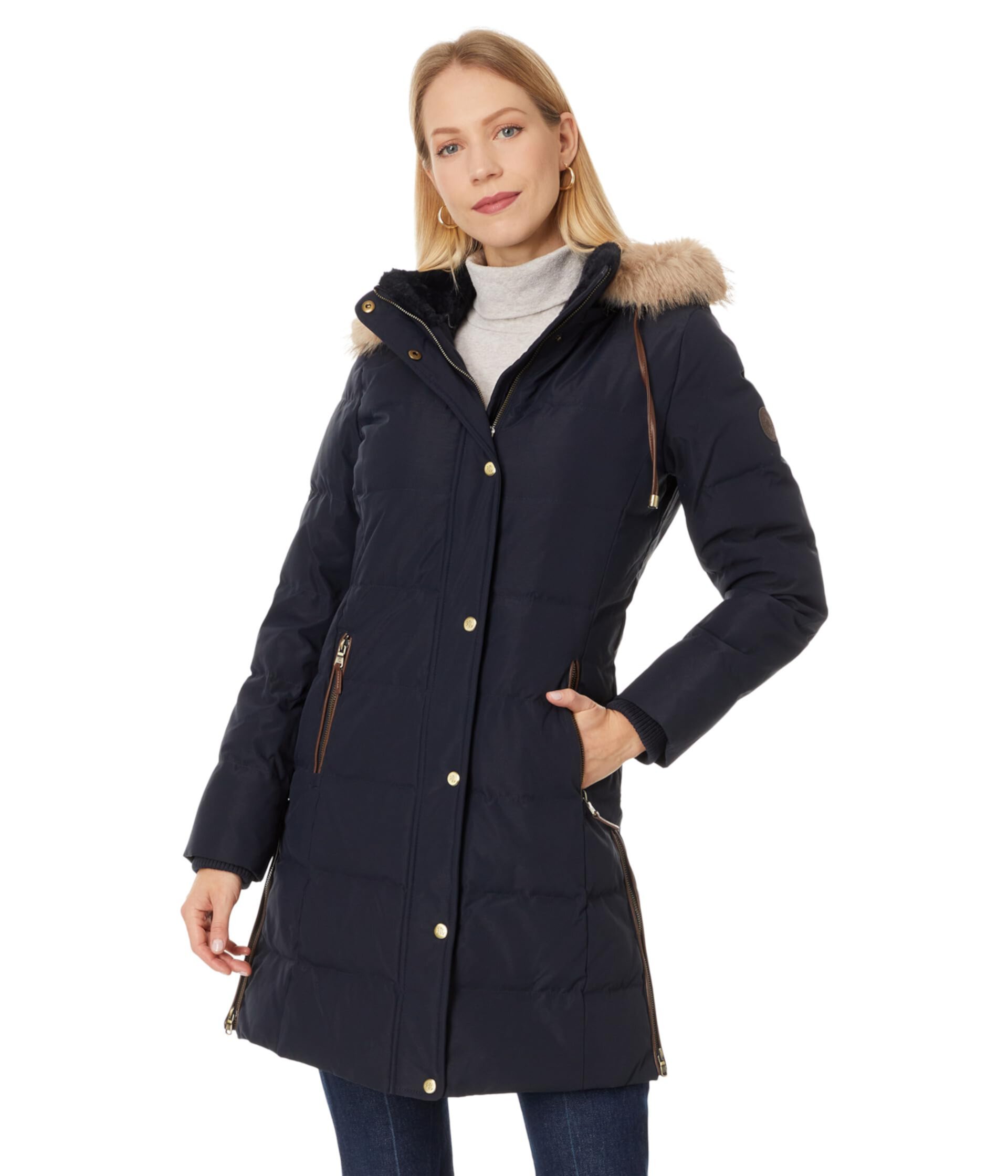 Женский Пуховик LAUREN Ralph Lauren Heritage Puffer с капюшоном из искусственного меха 35" LAUREN Ralph Lauren