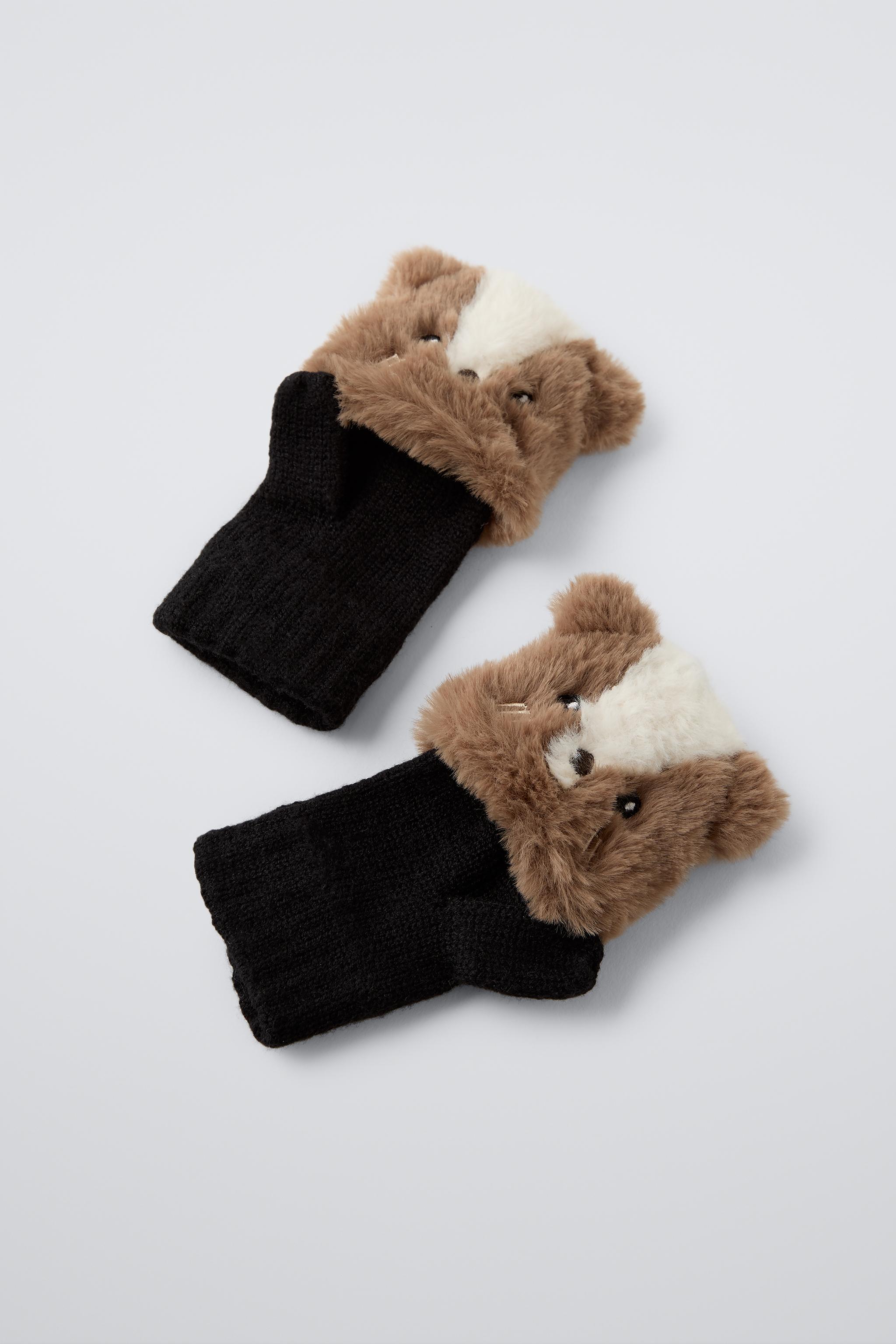 Зимние перчатки ZARA FAUX FUR BEAVER GLOVES ZARA